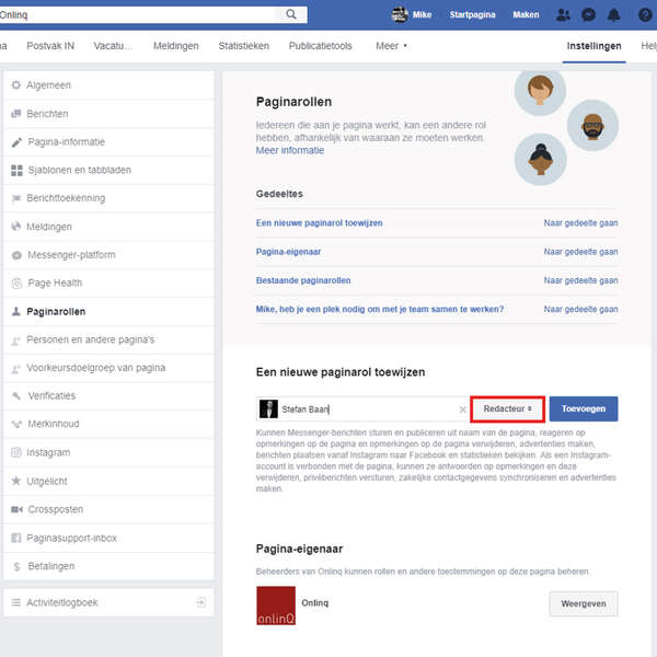 Facebook Paginarol beheerder kiezen