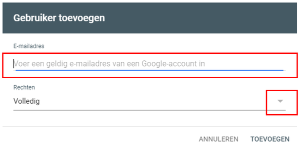 Google Search Console e-mailadres opgeven